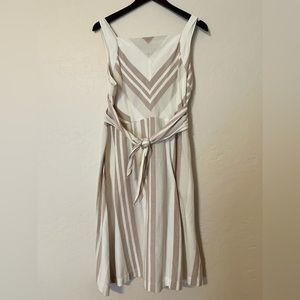 Linen neutral print midi dress